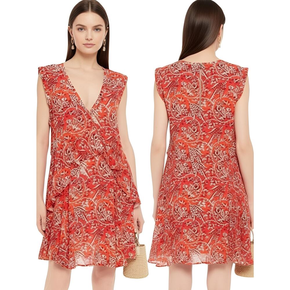 IRO Variety Ruffled Paisley Mini Dress Orange FR 38 US 6 - Picture 7 of 16